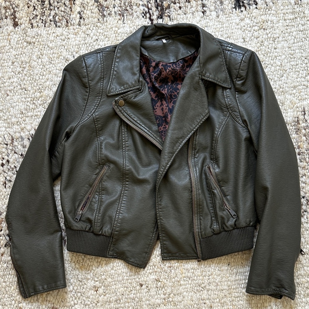Free People Dark Green Vegan Bomber Jacket